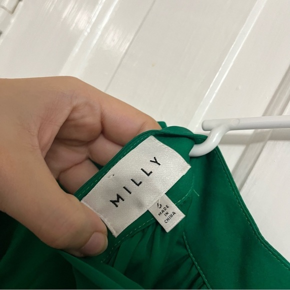 Milly Emerson Dress Kelly Green Long Sleeve Silk Blend Size 6 Q2 - Picture 5 of 11
